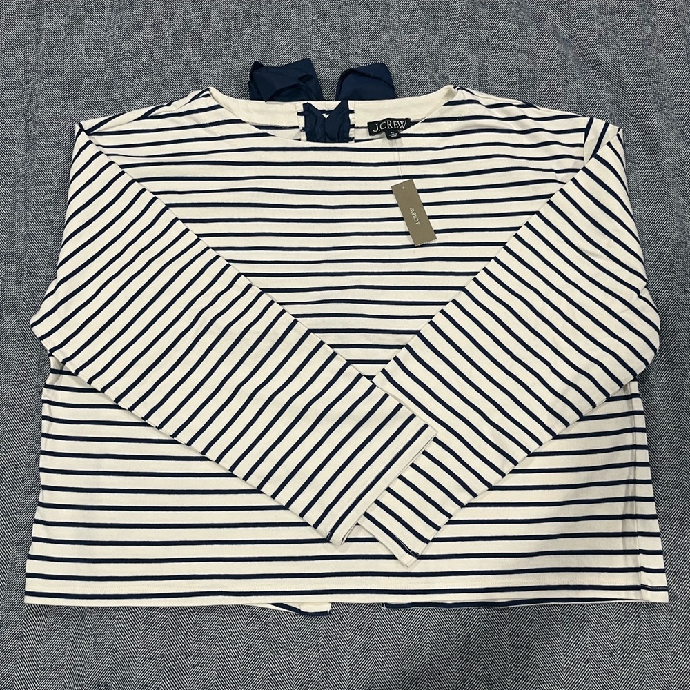 j.crew boatneck t-shirt with bows in stripe mariner cotton | size XL - Picture 2 of 5